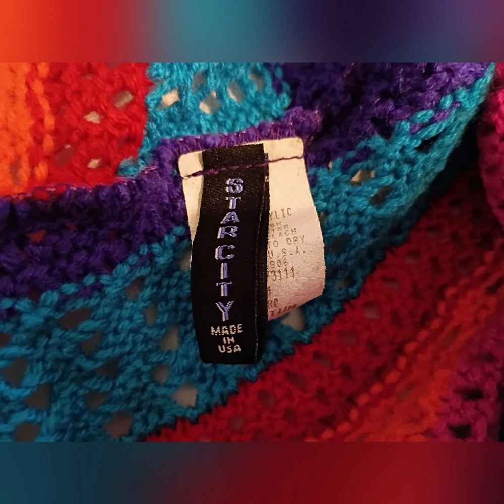 VTG Star City Girls‎ Colorful Striped Kids Poncho Sz M